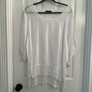 EUC Lungo L’arno White 100% Linen & Lace Top